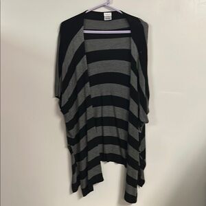 Black and Gray Striped Poncho Sweater with Draped Front